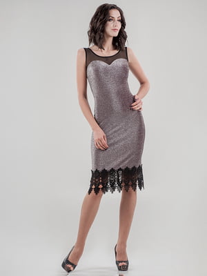Сукня у білизняному стилі сріблясто-бордова | 6384293
