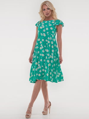 Сукня А-силуету зелена в принт | 6384646
