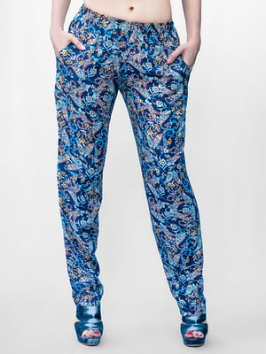 Летние синие брюки с пестрым орнаментом | 6547883