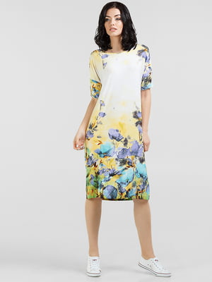Сукня з жовто-фіолетовим квітковим принтом | 6547896