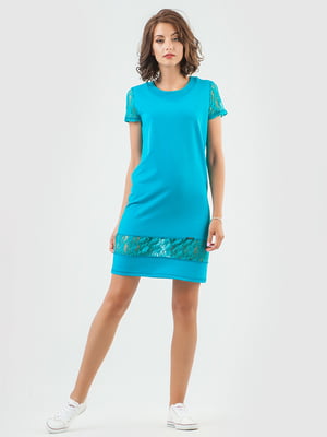 Платье-футболка голубое с декором | 6547936