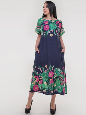 Штапельное платье с двусторонним цветочным принтом | 6547940