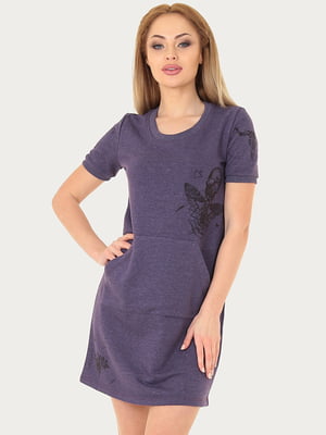 Платье-футболка фиолетовое с декором | 6547969