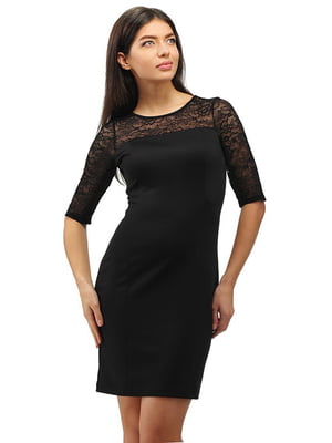 Платье вечернее черное с узором на кружевной кокетке | 6548018