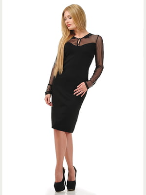 Облягаюча чорна сукня з декором із набивних мережив | 6548037