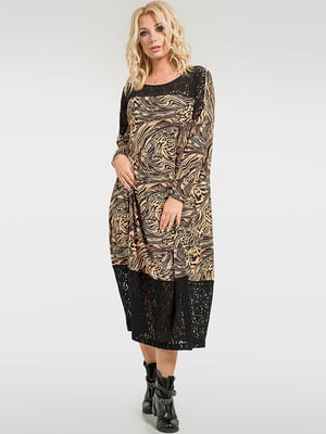 Сукня коричнева декорована легким гіпюром | 6548046