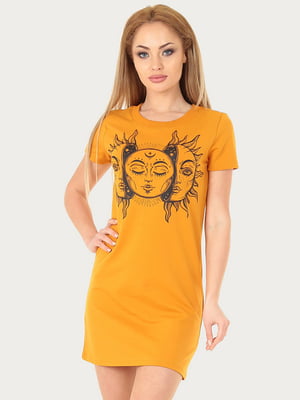 Платье-футболка желтое с рисунком | 6548058