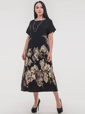 Сукня чорна із стрейч-шифону з квітковим принтом | 6548090