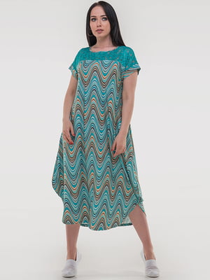 Платье из мягкого трикотажа вискозы с абстрактным принтом бирюзового цвета | 6548138