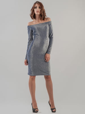 Сукня-футляр сріблясто-синя з відкритими плечима | 6548147