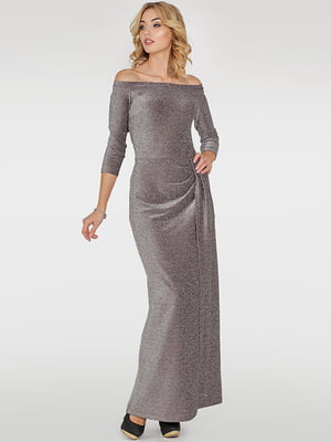 Платье с открытыми плечами из серебристо-бордового трикотажа с люрексом | 6548204