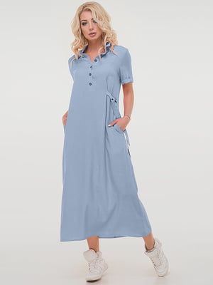 Серо-голубое платье-рубашка из тонкого штапеля | 6548213