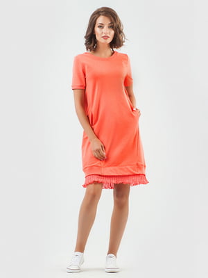 Платье-футболка оранжевое с оборкой | 6548275
