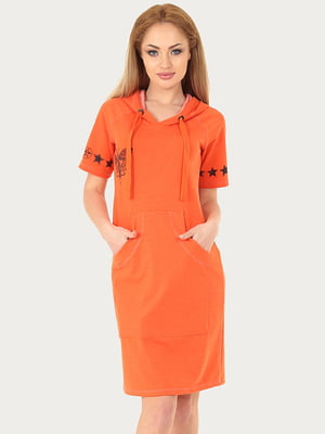 Платье-худи оранжевое с декором | 6548317