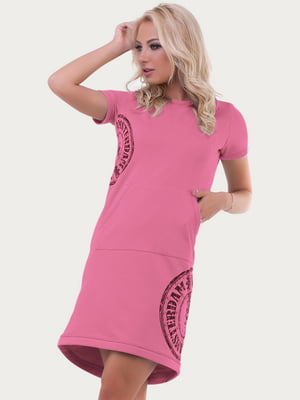 Платье-футболка розовое с принтом | 6548318