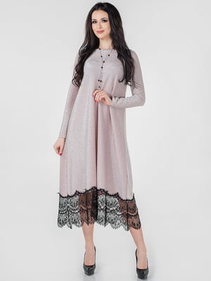 Платье серебристо-розовое с черной отделкой | 6548360