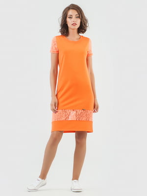 Платье-футболка оранжевое с декором | 6548405