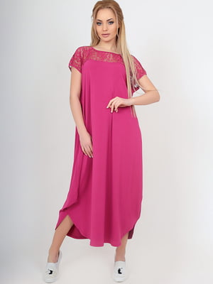 Платье-балахон малинового цвета с ажурными вставками | 6548461