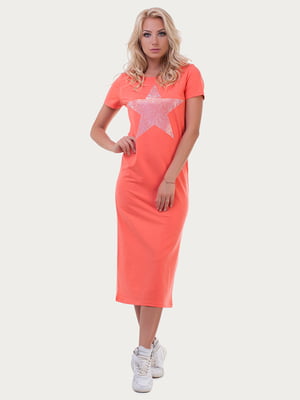 Платье-футболка оранжевое с рисунком | 6548467