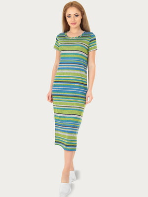 Сукня-футболка салатового кольору у смужку | 6548502