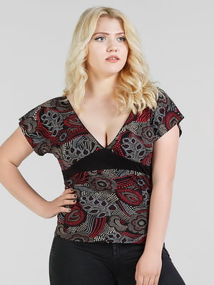 Блуза черно-бордовая в цветочный принт | 6548526