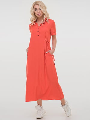 Коралловое платье-рубашка из тонкого льна | 6548535