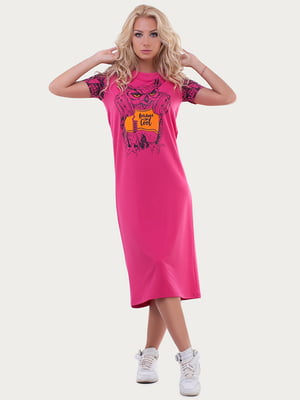 Платье-футболка розовое с рисунком | 6548540