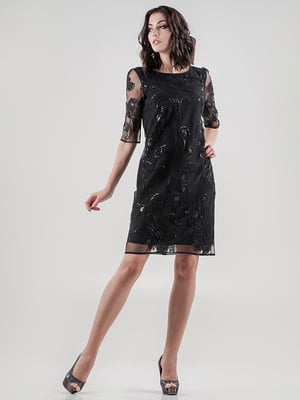 Сукня-футляр чорного кольору із напівпрозорою сіткою | 6548566
