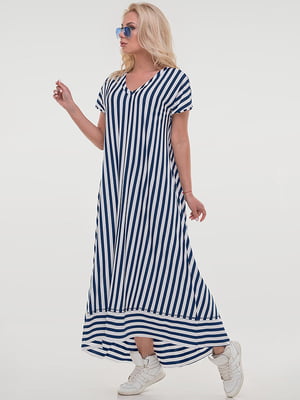 Сукня з трикотажної віскози у синьо-білу смужку | 6548592