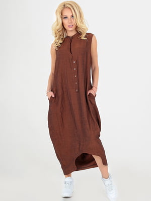 Сукня коричнева зі скошеним подолом | 6548594