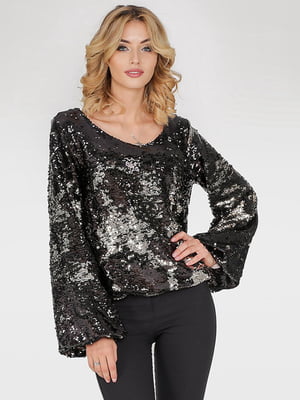 Нарядная блуза черного цвета, декорированная пайетками | 6548814