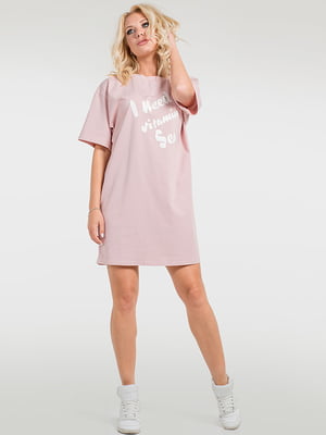 Платье-футболка розовое с принтом | 6548845