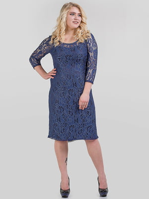 Коктейльна гіпюрова сукня синього кольору | 6548881