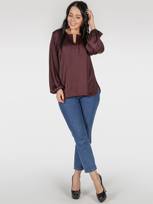 Блуза шоколадного кольору з фігурним вирізом | 6548926