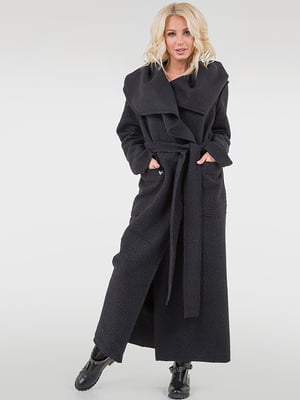 Черное пальто с объемным откладным воротником и поясом | 6548950