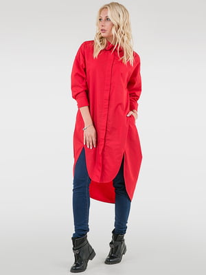 Яркое ассиметричное платье-рубашка красного цвета | 6548954
