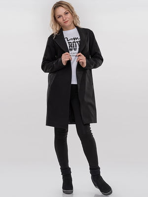 Свободное черное пальто с лацканами | 6548977