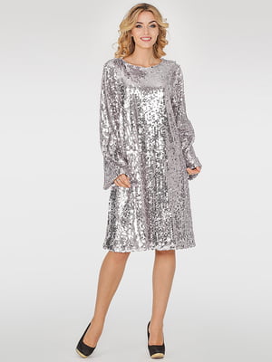 Платье с россыпью мерцающих пайеток серебристого цвета | 6549003