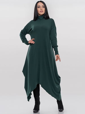 Платье трикотажное зеленое с асимметричным низом | 6549019