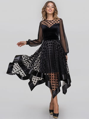 Платье А-силуэта черное в горошек | 6549047