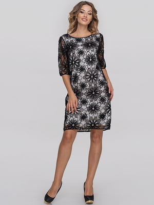 Коктейльна сукня з чорної сітки з декором та паєтками та контрастної трикотажної підкладки | 6549049