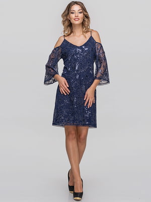 Платье А-силуэта синее с узором | 6549057