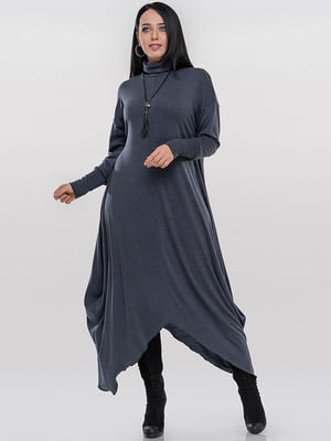 Платье трикотажное темно-серое с асимметричным низом | 6549065