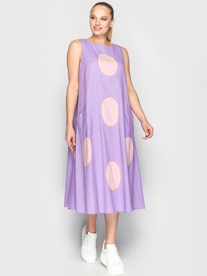 Платье А-силуэта сиреневого цвета в розовый горошек | 6549098