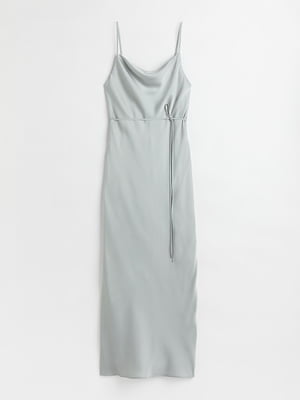 Довга струмуюча сукня світло-сірого кольору | 6527917