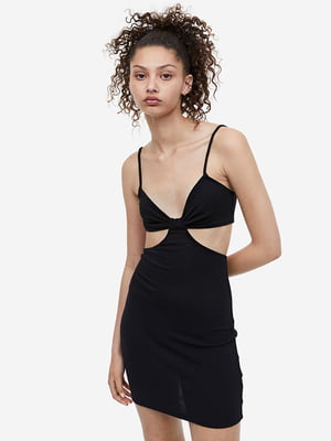Приталена чорна сукня-міні з вирізами з боків | 6527935