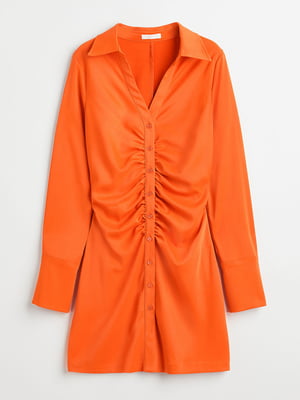 Оранжевое мини-платье с драпировкой на полочках | 6528002
