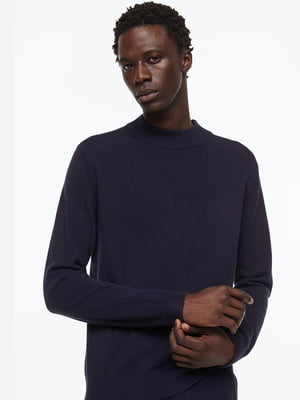 Темно-синий шерстяной свитер тонкой вязки | 6528163