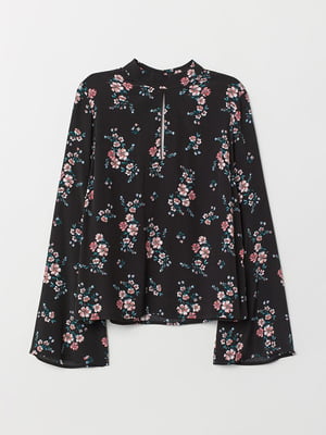 Блуза чорна в квітковий принт | 6566103