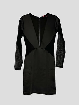 Сукня чорна з рукавами із сітки | 6566203